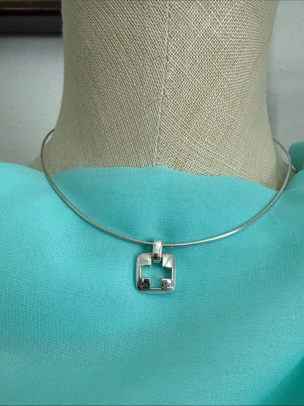 Tiffany & Co. Cross Cutout Pendant Omega Chain Necklace